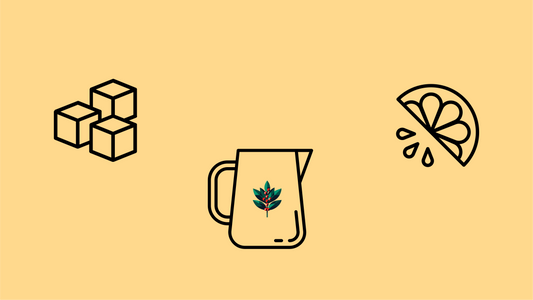 Cold brew tea banner with iced glass, gentle extraction wave, and overnight time icon representing Goldholly yaupon's smooth 8-12 hour cold brewing method
