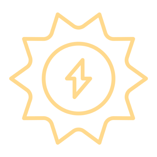 A graphic of a sun with a lightning bolt inside, symbolizing yaupon tea's unique caffeine and theacrine content.