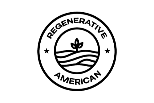 Seal for regeneratively farmed products in the United States, featuring a plant graphic symbolizing sustainable and eco-friendly agricultural practices.